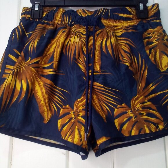 H & M Shorts Women S Mesh Liner Running Drawstring Tropical Blue Brown - Picture 6 of 14